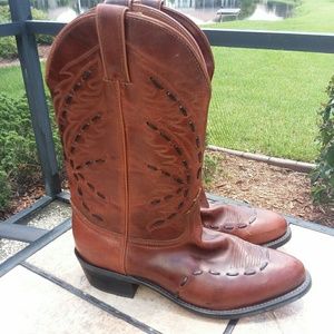 Brown Thick Stitched Cowboy Boots Men's Size 10